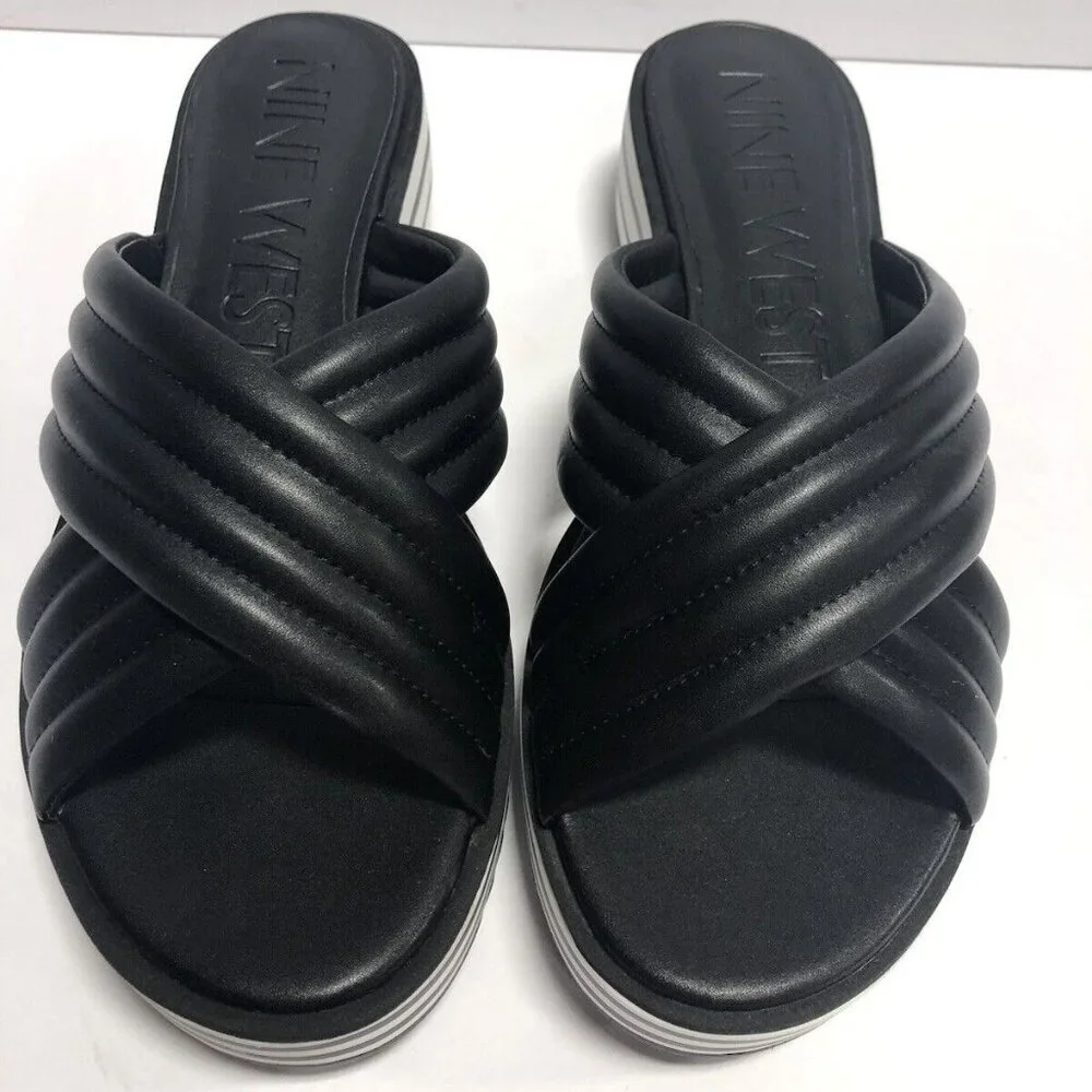Nine West Women’s Zonita, Black Wedge Sandals, Size 10.5M